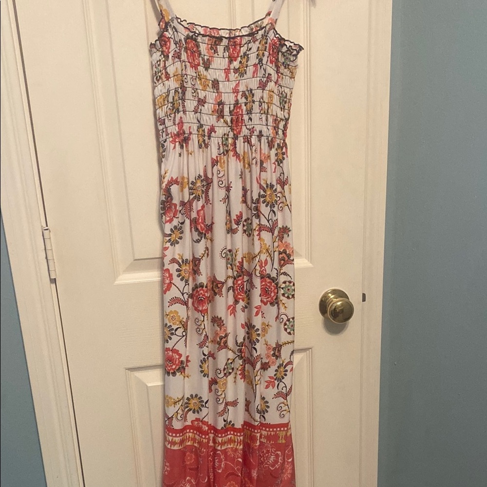 Floral Maxi Dress with Red and Yellow Accents